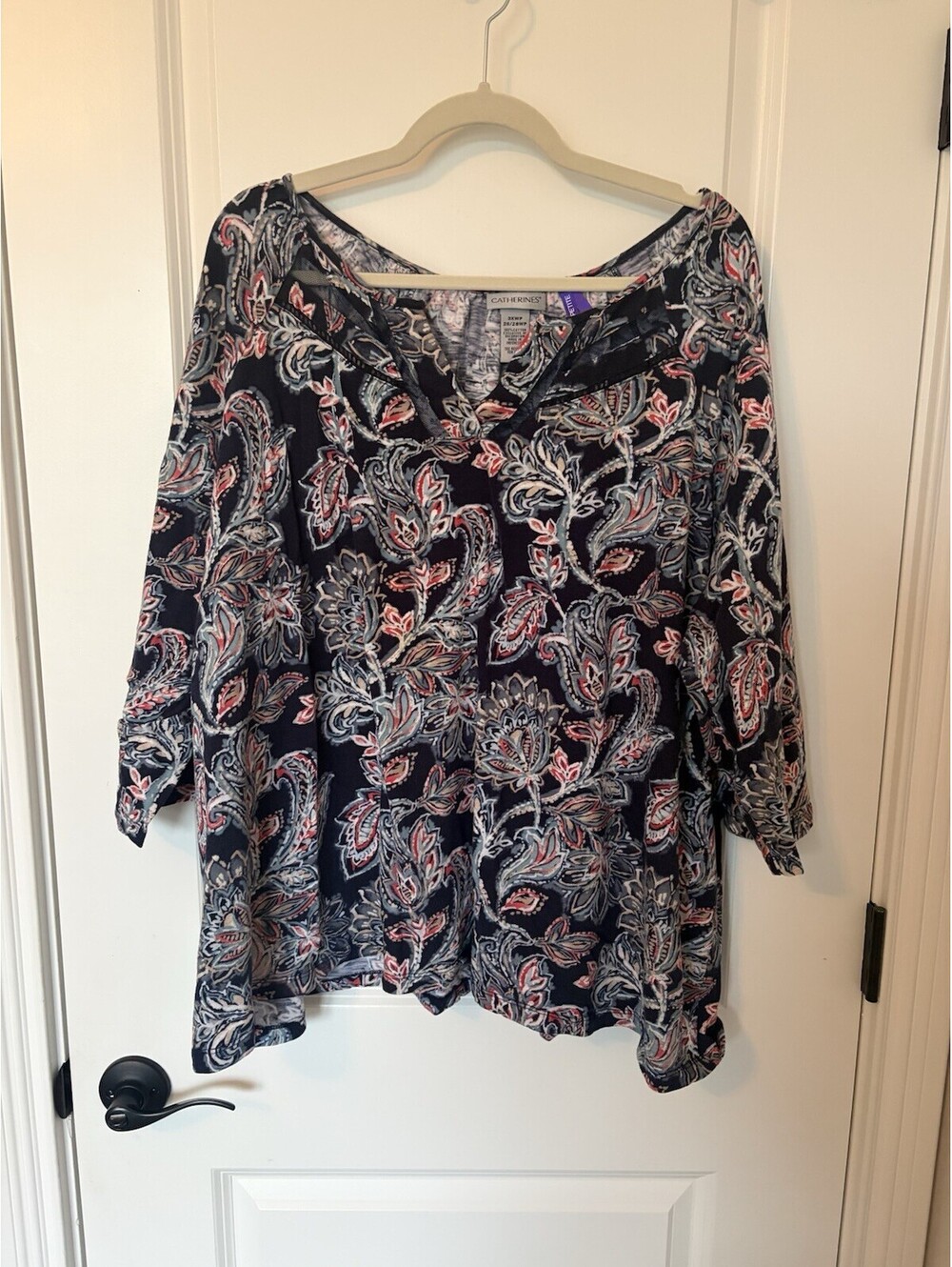 Catherine’s Womens Plus Size 3x Petite Top Boho Paisley Blue